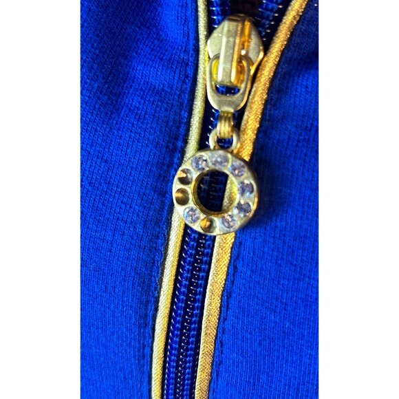 Quacker Factory Womens L Blue & Gold Zip-Up Jacket Nautical Blingy - Picture 8 of 10